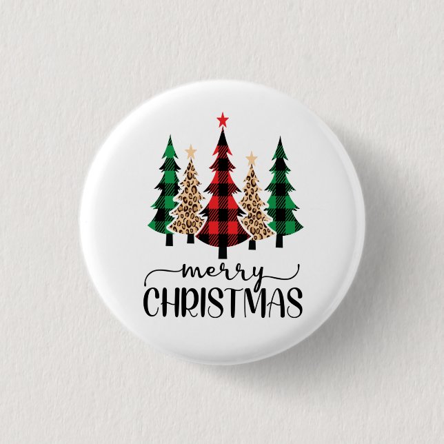 Merry Christmas Red Green Black Plaid Trees  Button (Front)