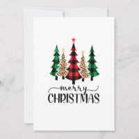 Merry Christmas Red Green Black Plaid Trees Card