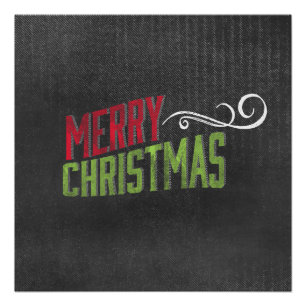 Merry Christmas Red Green Chalkboard Art Poster
