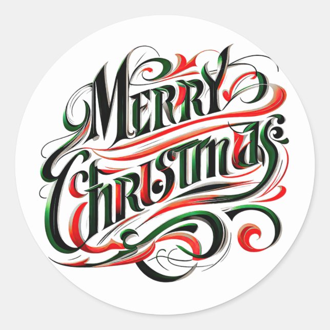 Merry Christmas Red Green Classic Round Sticker (Front)