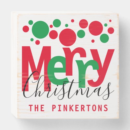 Merry Christmas Red Green Dots Modern Wooden Box Sign