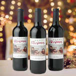 Merry Christmas Red Green Festive Family Photo Wine Label<br><div class="desc">"Merry Christmas" festive red and green wine label with personalized photo.</div>