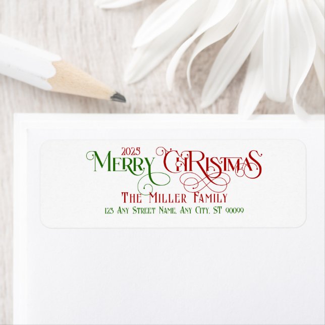 Merry Christmas Red Green Festive Retro Typography Label (Insitu)