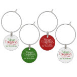 Merry Christmas Red Green Festive Retro Typography Wine Charm