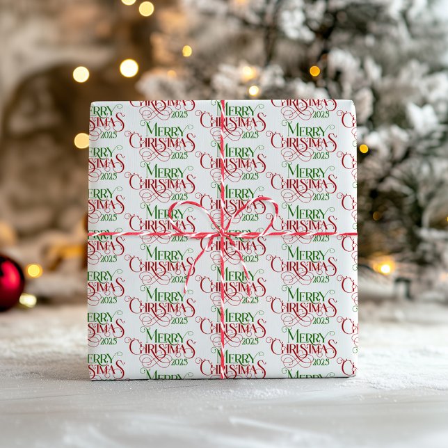Merry Christmas Red Green Festive Retro Typography Wrapping Paper (Creator Uploaded)