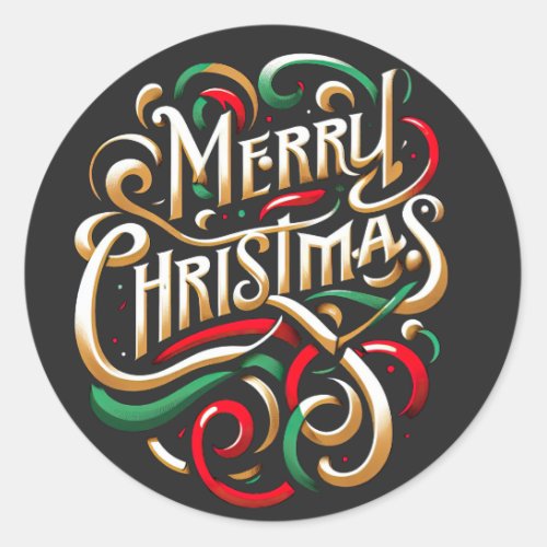 Merry Christmas Red Green Gold Classic Round Sticker
