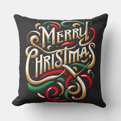 Merry Christmas Red Green Gold Throw Pillow