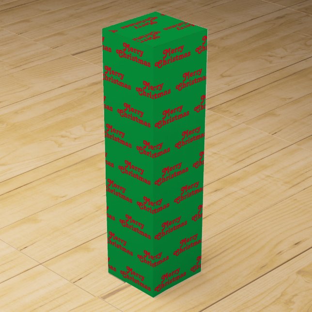"Merry Christmas" red green Holiday Gift Wine Box (Front)