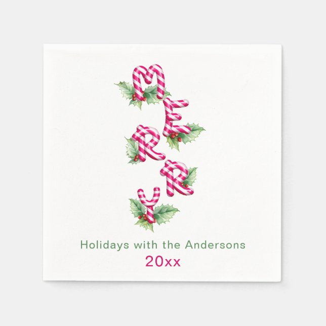 Merry Christmas Red Green Holiday Party Napkins (Front)