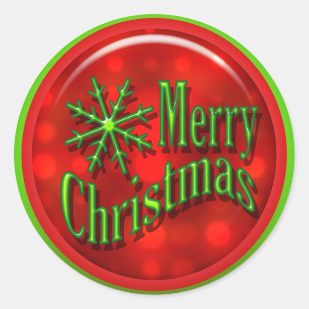 Merry Christmas Red Green Modern Classic Round Sticker