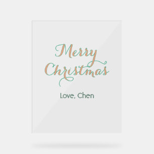 merry christmas red green name love stylish modern acrylic sign