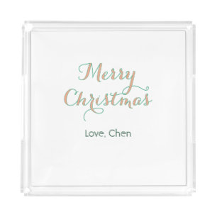 merry christmas red green name love stylish modern acrylic tray
