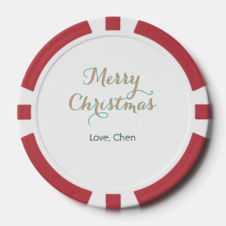 merry christmas red green name love stylish modern poker chips