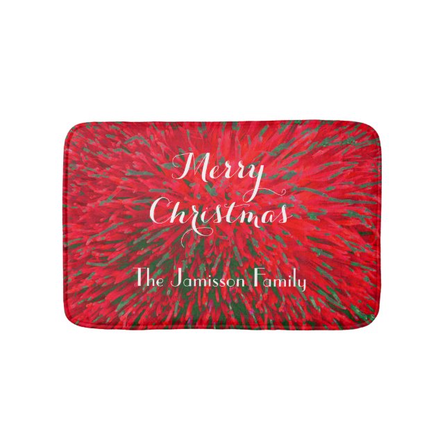 Merry Christmas Red Green, Name, Plush Bathroom Mat (Front)