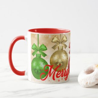 Merry Christmas Red Green Ornaments Snowflakes