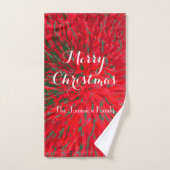 Merry Christmas Red Green Personalized Name Bath Towel Set (Hand Towel)