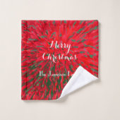 Merry Christmas Red Green Personalized Name Bath Towel Set (Wash Cloth)