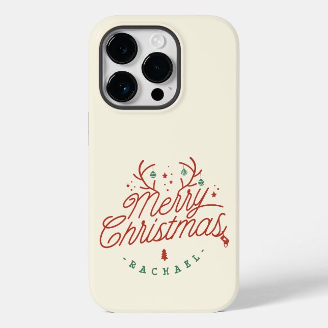 Merry Christmas Red Green Personalized Reindeer Case-Mate iPhone Case (Back)