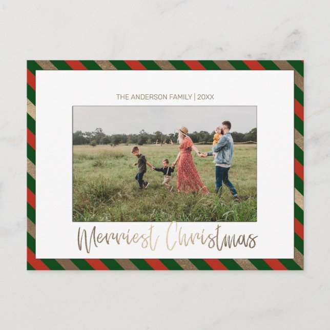 Merry Christmas Red Green Photo Holiday Postcard (Front)