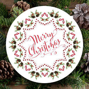 Merry Christmas Red Green Pinecone Party QR Code Invitation