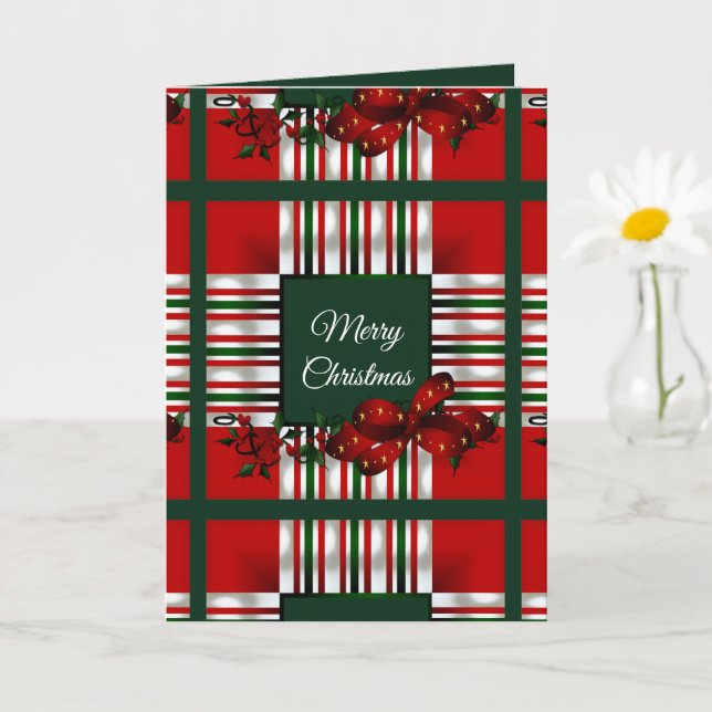 Merry Christmas Red Green Plaid Card (Small Plant)