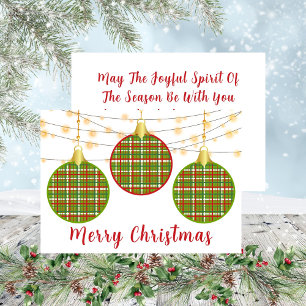 Merry Christmas Red Green Plaid Ornament Holiday Card
