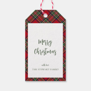 Merry Christmas Red Green Plaid Stewart Tartan Gift Tags