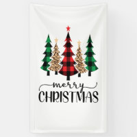 Merry Christmas Red Green Plaid Trees Banner