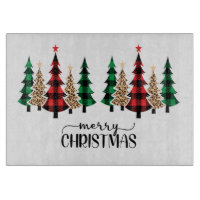 Merry Christmas Red Green Plaid Trees  Cutting Board
