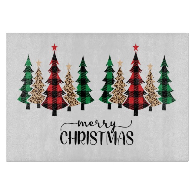 Merry Christmas Red Green Plaid Trees  Cutting Board (Front)