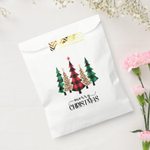 Merry Christmas Red Green Plaid Trees Favor Bag
