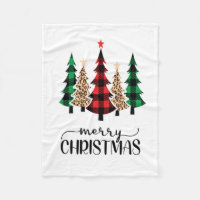 Merry Christmas Red Green Plaid Trees Fleece Blanket