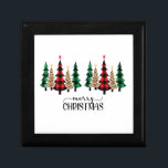 Merry Christmas Red Green Plaid Trees Gift Box<br><div class="desc">Merry Christmas wooden gift box with red and black,  green and black and leopard print Christmas trees.</div>