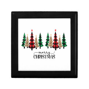 Merry Christmas Red Green Plaid Trees Gift Box