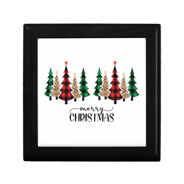 Merry Christmas Red Green Plaid Trees Gift Box (Front)
