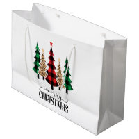 Merry Christmas Red Green Plaid Trees Large Gift Bag