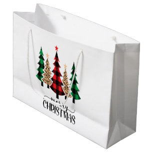 Merry Christmas Red Green Plaid Trees Large Gift Bag
