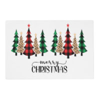 Merry Christmas Red Green Plaid Trees  Placemat