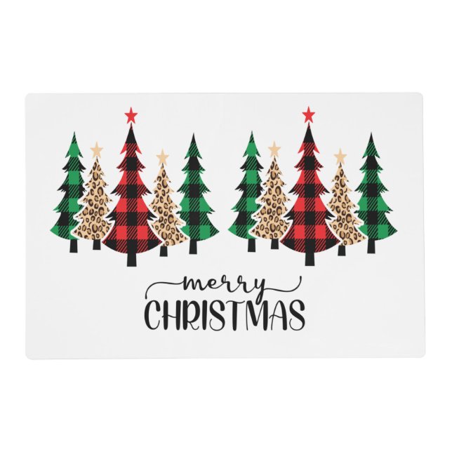 Merry Christmas Red Green Plaid Trees  Placemat (Front)