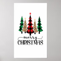 Merry Christmas Red Green Plaid Trees Poster