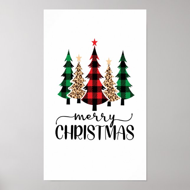 Merry Christmas Red Green Plaid Trees Poster (Front)