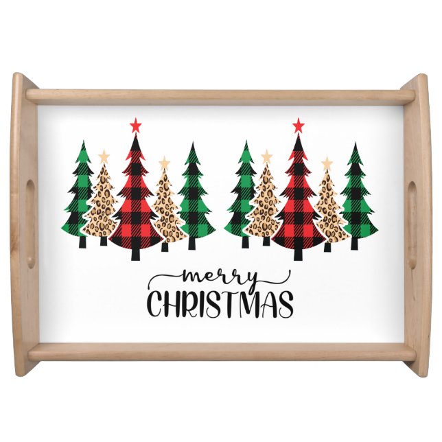 Merry Christmas Red Green Plaid Trees  Serving Tray (Front)