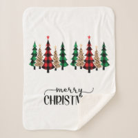 Merry Christmas Red Green Plaid Trees  Sherpa Blanket