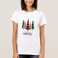 Merry Christmas Red Green Plaid Trees T-Shirt