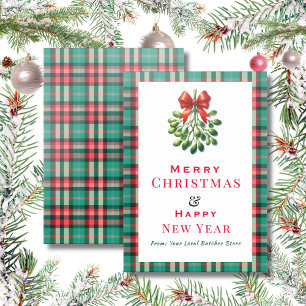 Merry Christmas Red & Green Plaid with Mistletoe Letterpress Photo Cards