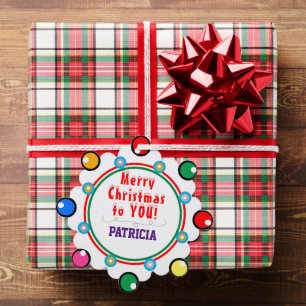 Merry Christmas Red Green Purple NAME Ornament Card