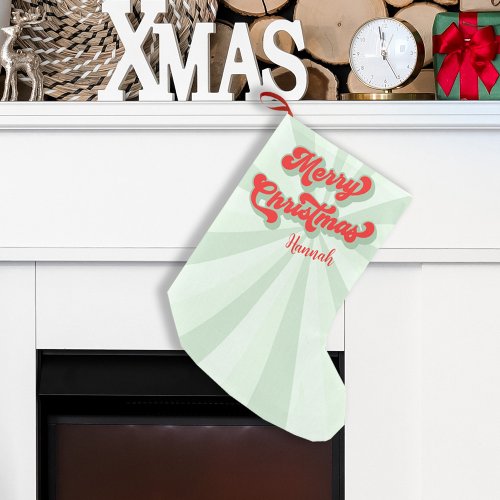 Merry Christmas Red Green Retro Cute Typography  Small Christmas Stocking