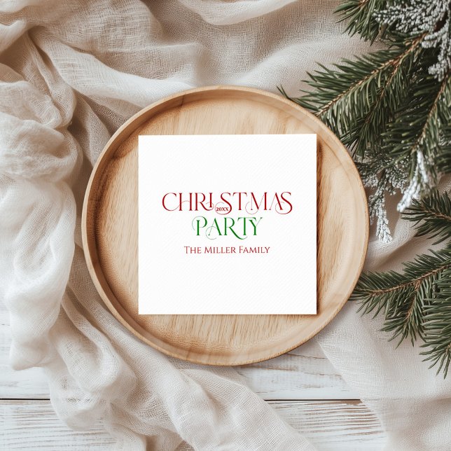 Merry Christmas Red Green Retro Typography Napkins (Creator Uploaded)