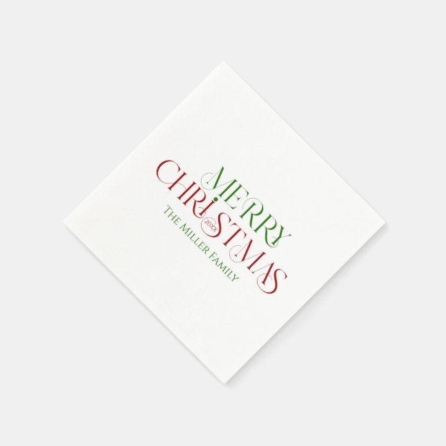 Merry Christmas Red Green Retro Typography Napkins (Corner)
