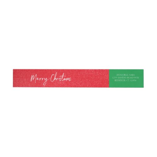 Merry Christmas Red  Green Snow Custom Address Wrap Around Label